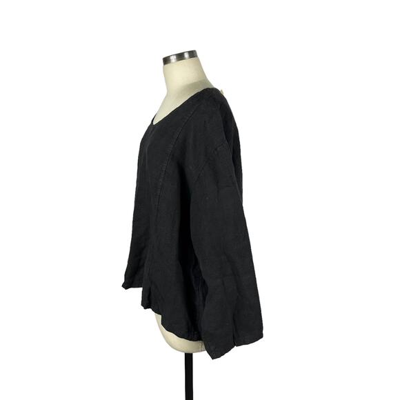 LA BASS Black Linen Lagenlook Tunic Top Women's Size 3 NWT Italy Layering Boho - Picture 2 of 7